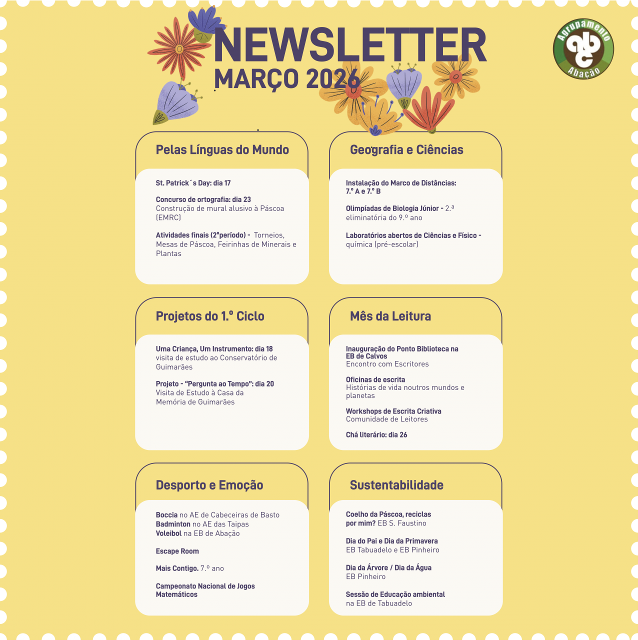 NEWSLETTER MAR&Ccedil;O 2026 - AGRUPAMENTO DE ESCOLAS DE ABA&Ccedil;&Atilde;O 